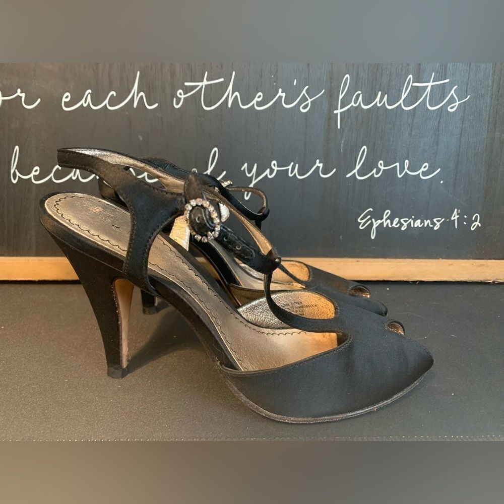 BP black satin strappy heels size 7‎ - Picture 2 of 12
